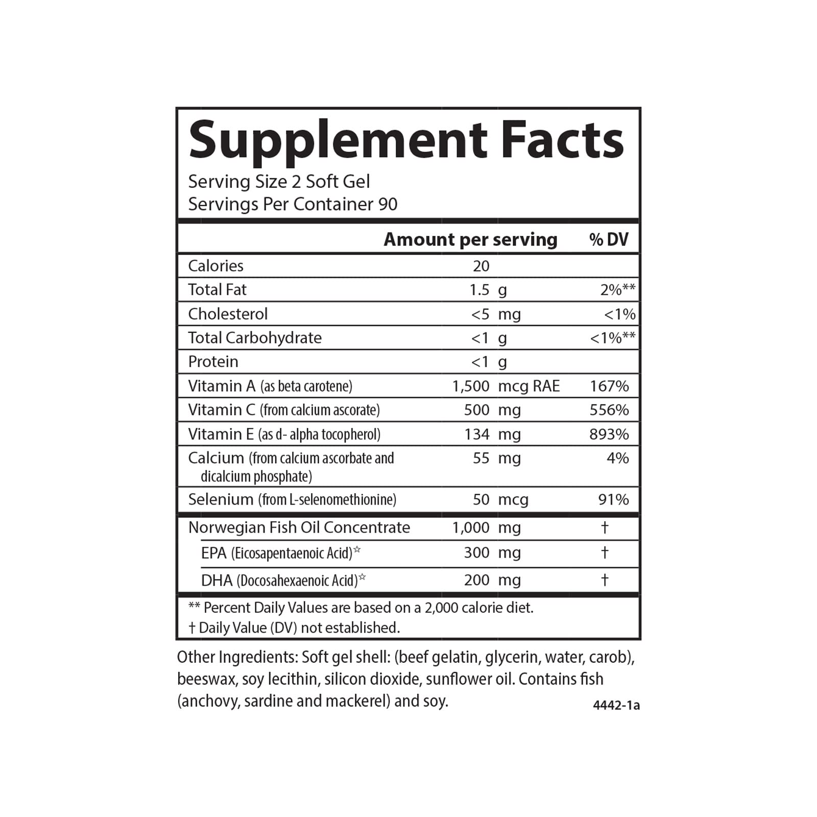 Carlson nutrition facts panel emphasizing omega-3 EPA and DHA content.