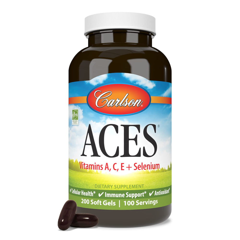 Carlson ACES packaging shot emphasizing potency and quality guarantee.