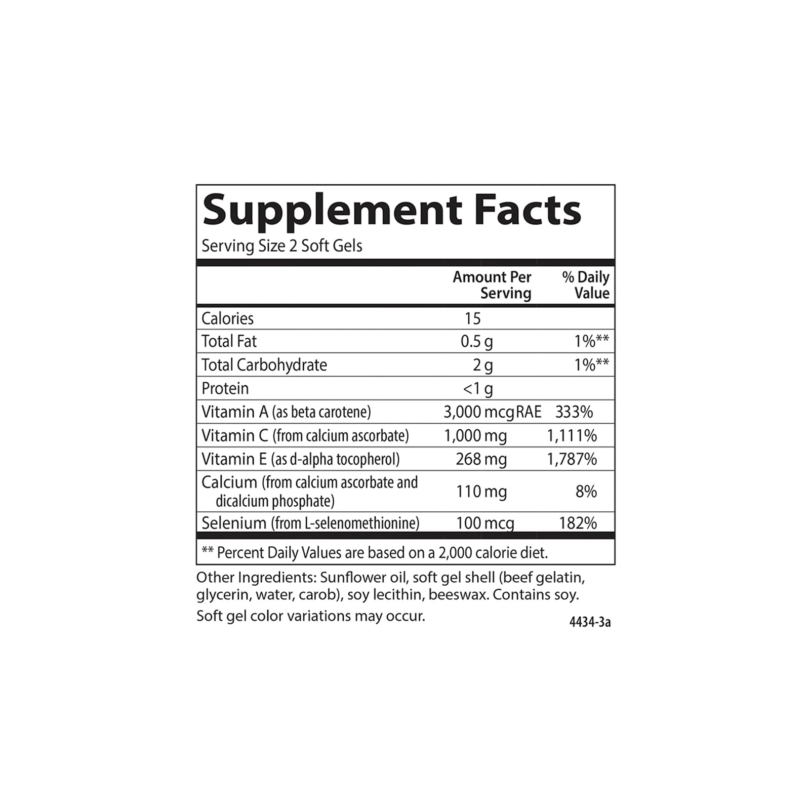 Carlson ACES vitamin A content detail for eye and cell health