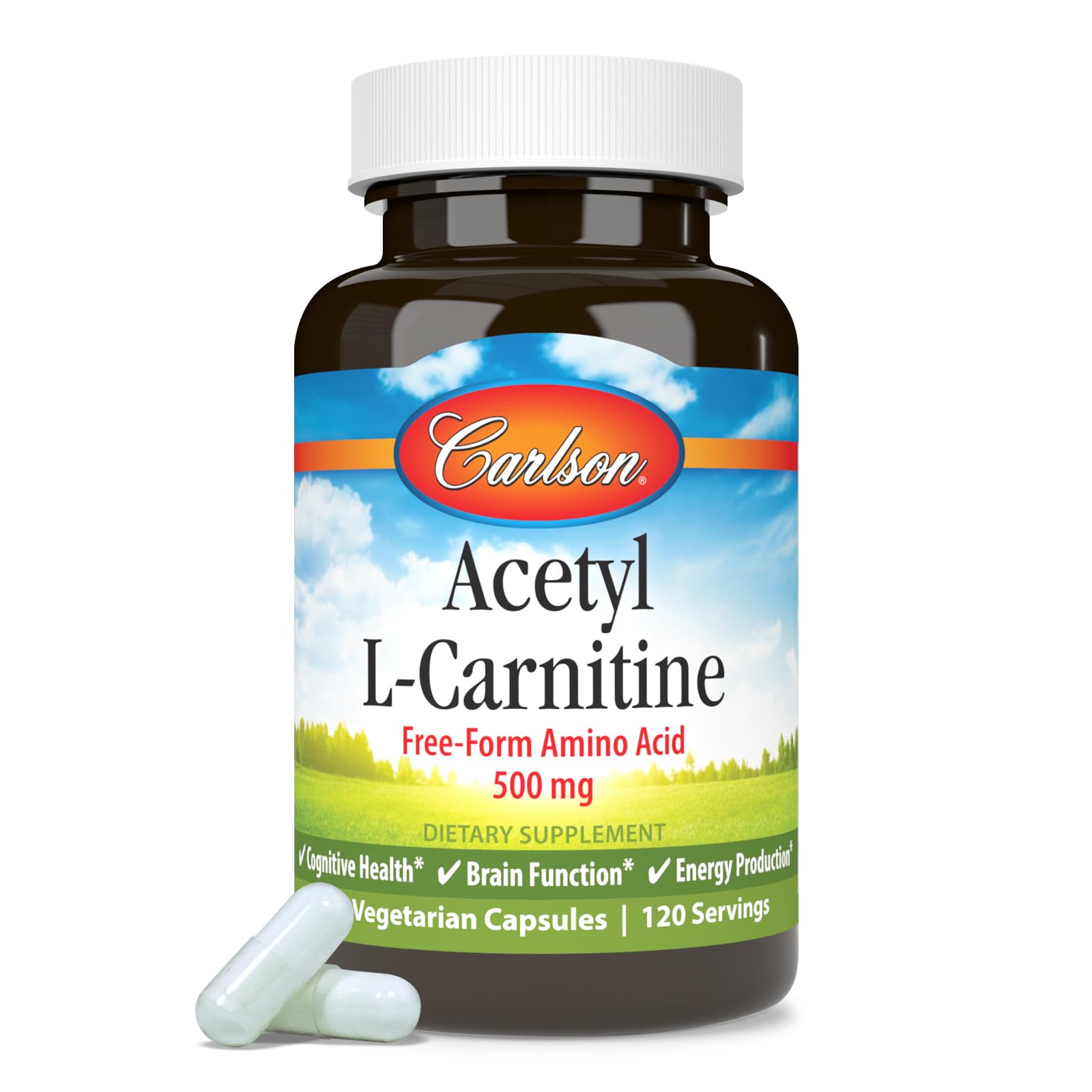 Carlson Acetyl L-Carnitine packaging box, compact and travel-friendly.