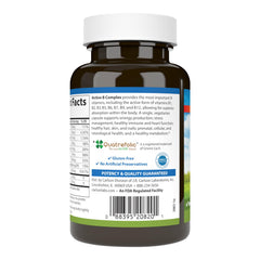 Carlson Active B Complex label detail highlighting potent B vitamins and vitamin C.