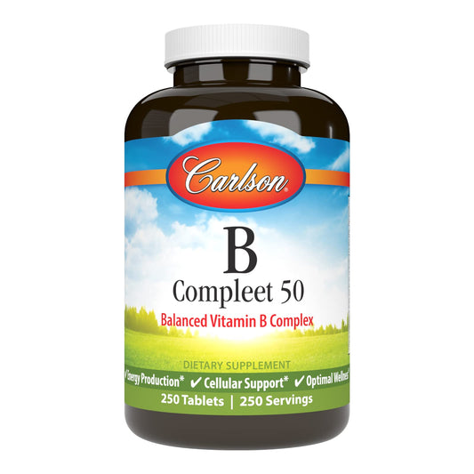 Carlson B Compleet 50 bottle front: balanced energy support for daily wellness