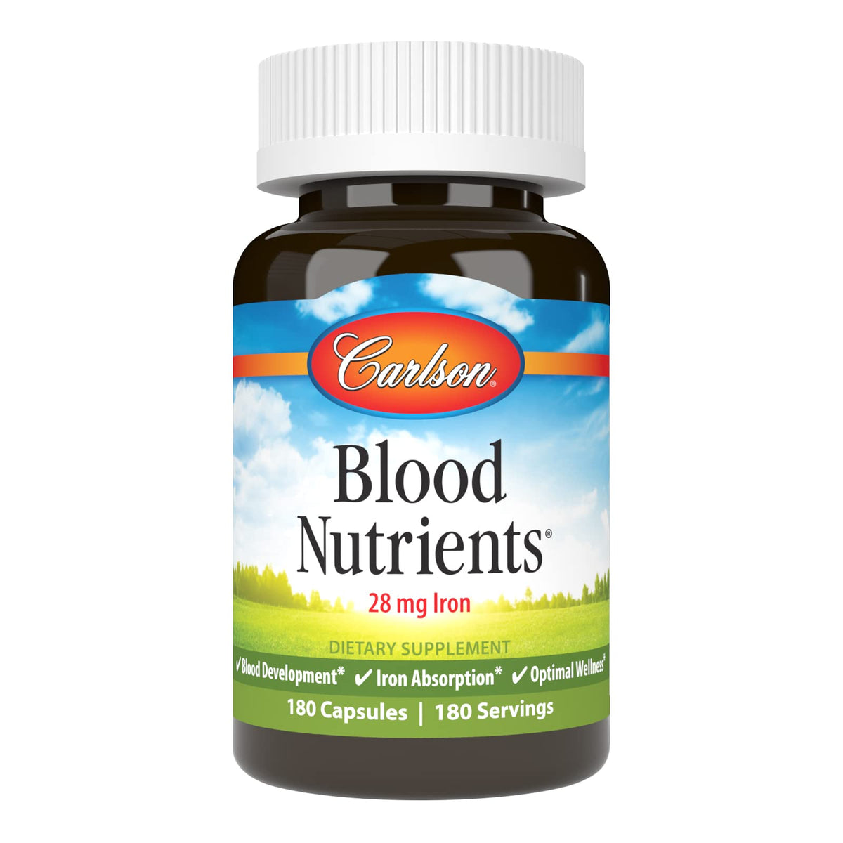Carlson Blood Nutrients bottle showing capsules for daily iron support