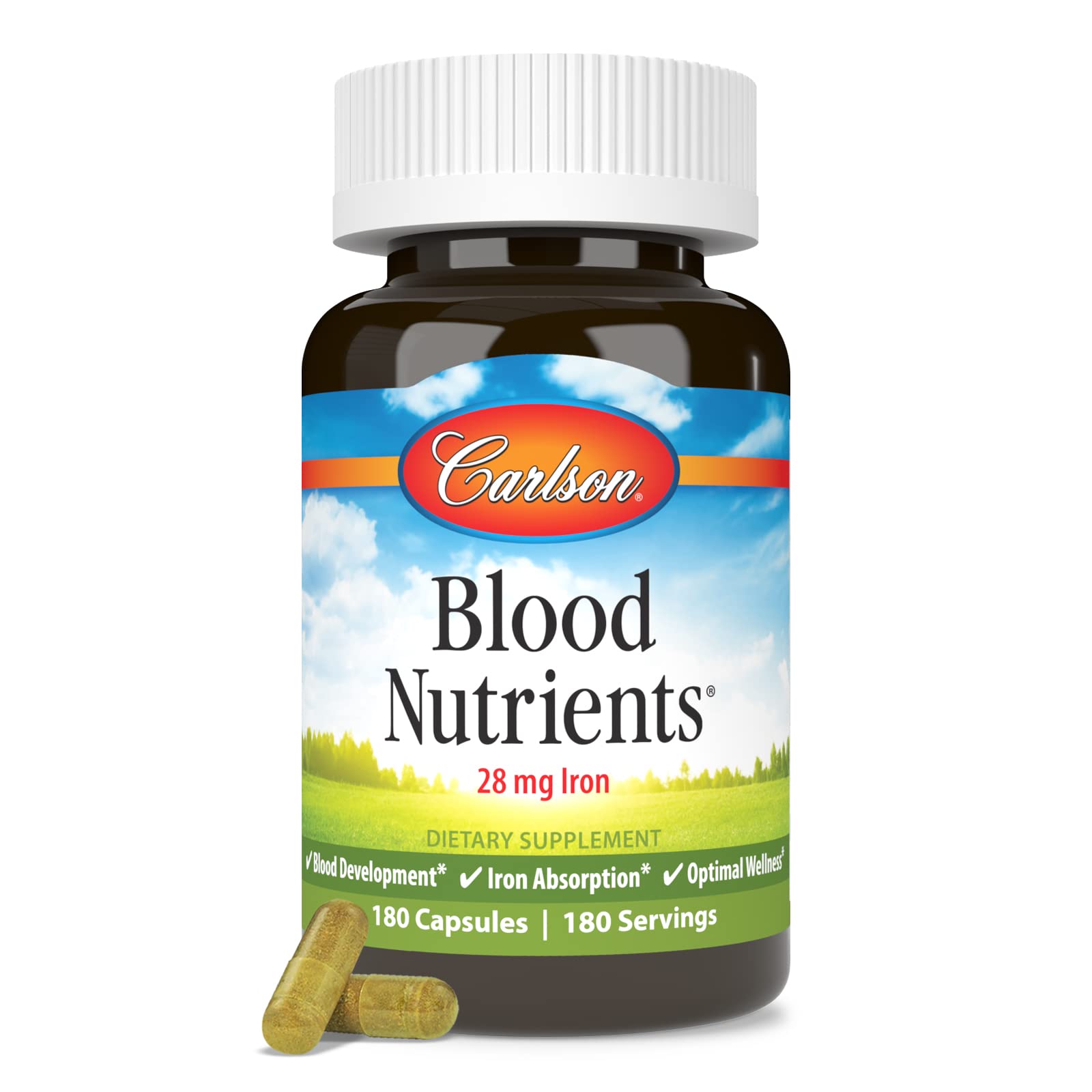 Carlson Blood Nutrients packaging front for trusted supplement quality