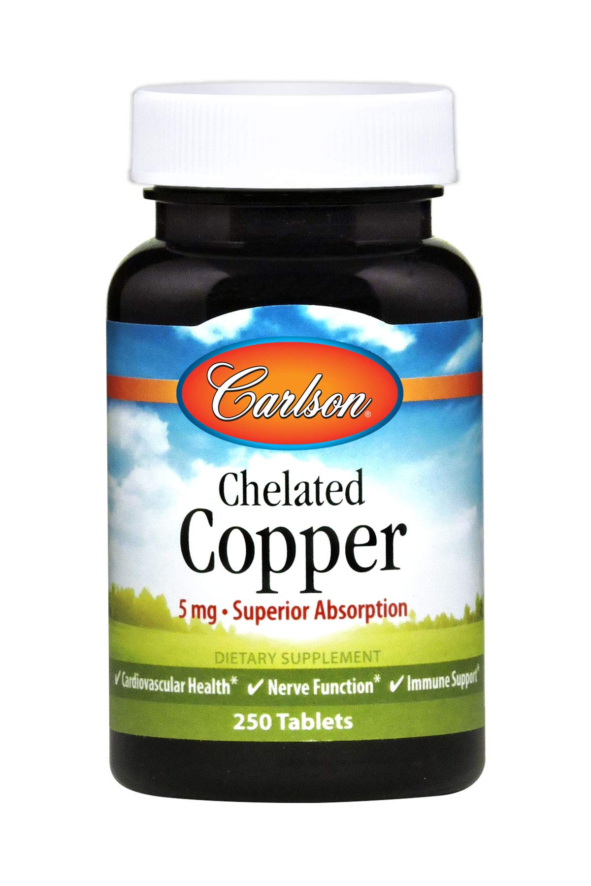 Carlson Chelated Copper 5 mg bottle supports circulation and immune health