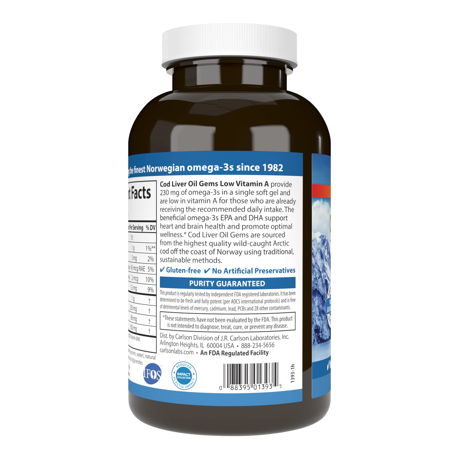 Carlson Cod Liver Oil Gems label detail highlights quality and origin