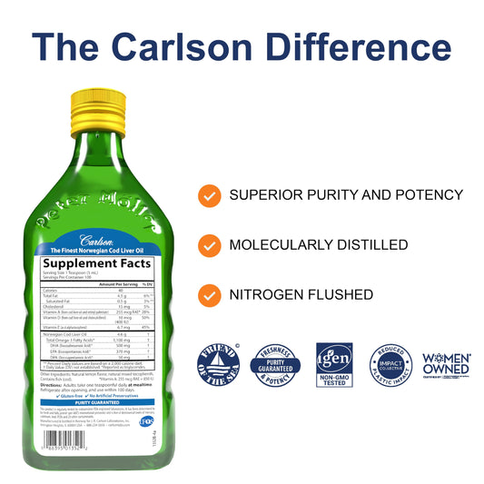 Carlson cod liver oil omega-3 facts with EPA and DHA