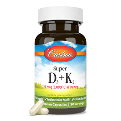 Carlson bottle on kitchen counter suggests simple daily routine with D3 and K2.