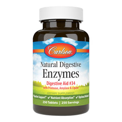 Carlson digestive enzymes tablets bottle on white background for everyday digestive support.
