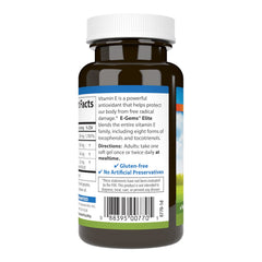Carlson E-Gems Elite bottle label emphasizes eight tocopherols and tocotrienols for comprehensive vitamin E.