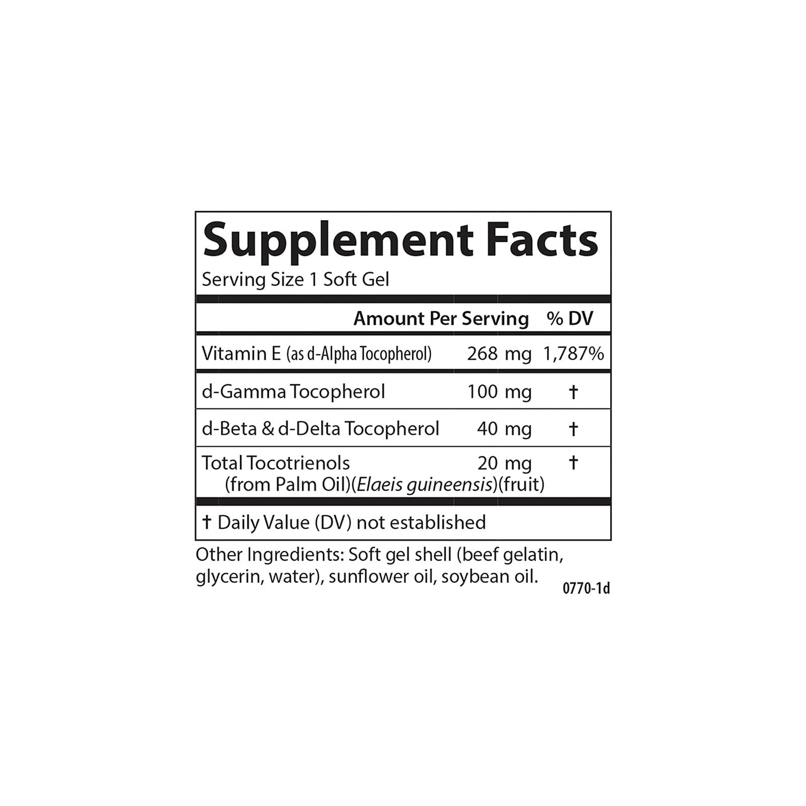 Carlson E-Gems Elite ingredients panel highlights eight forms of vitamin E.