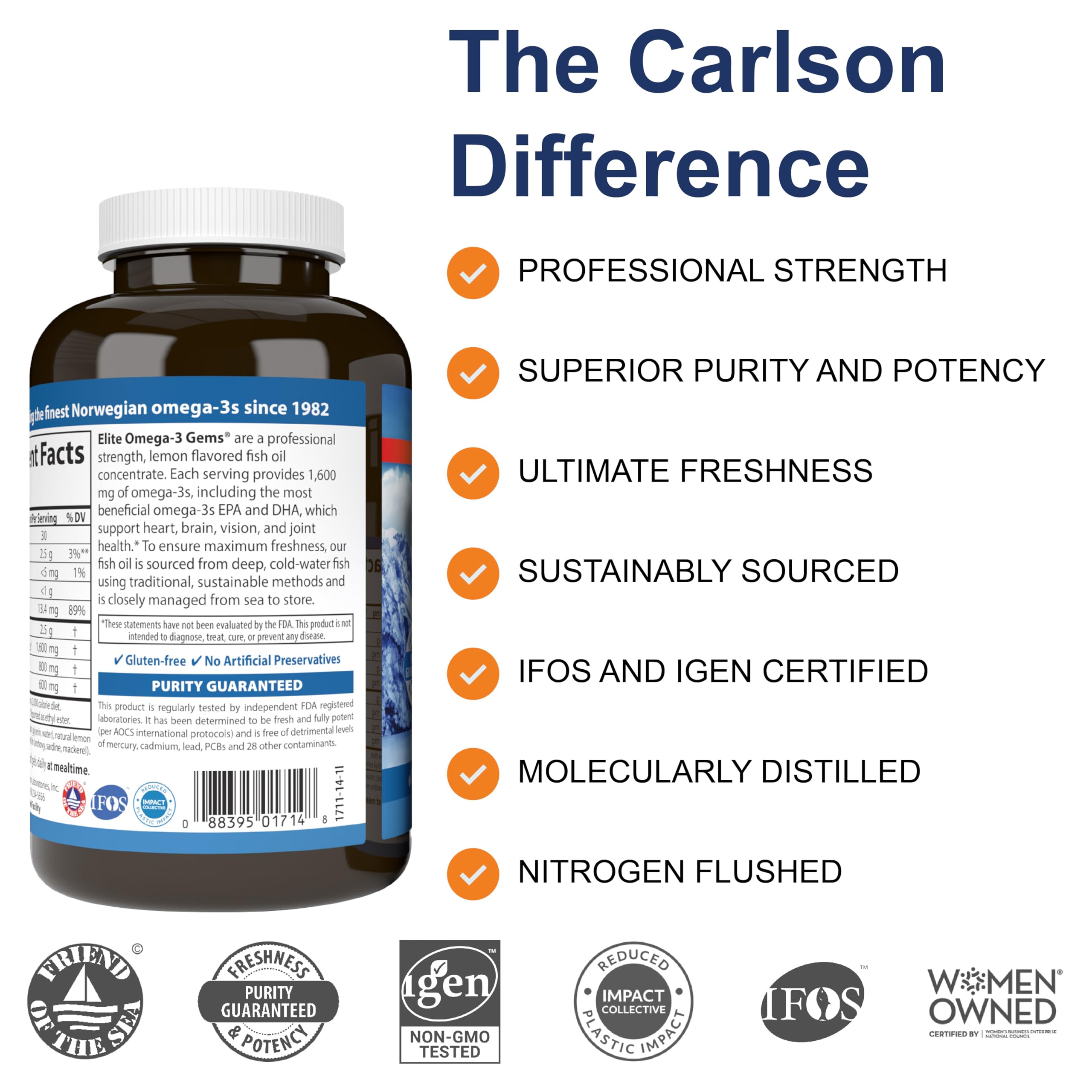 Carlson Elite Omega-3 Gems lemon softgels ready for daily routine