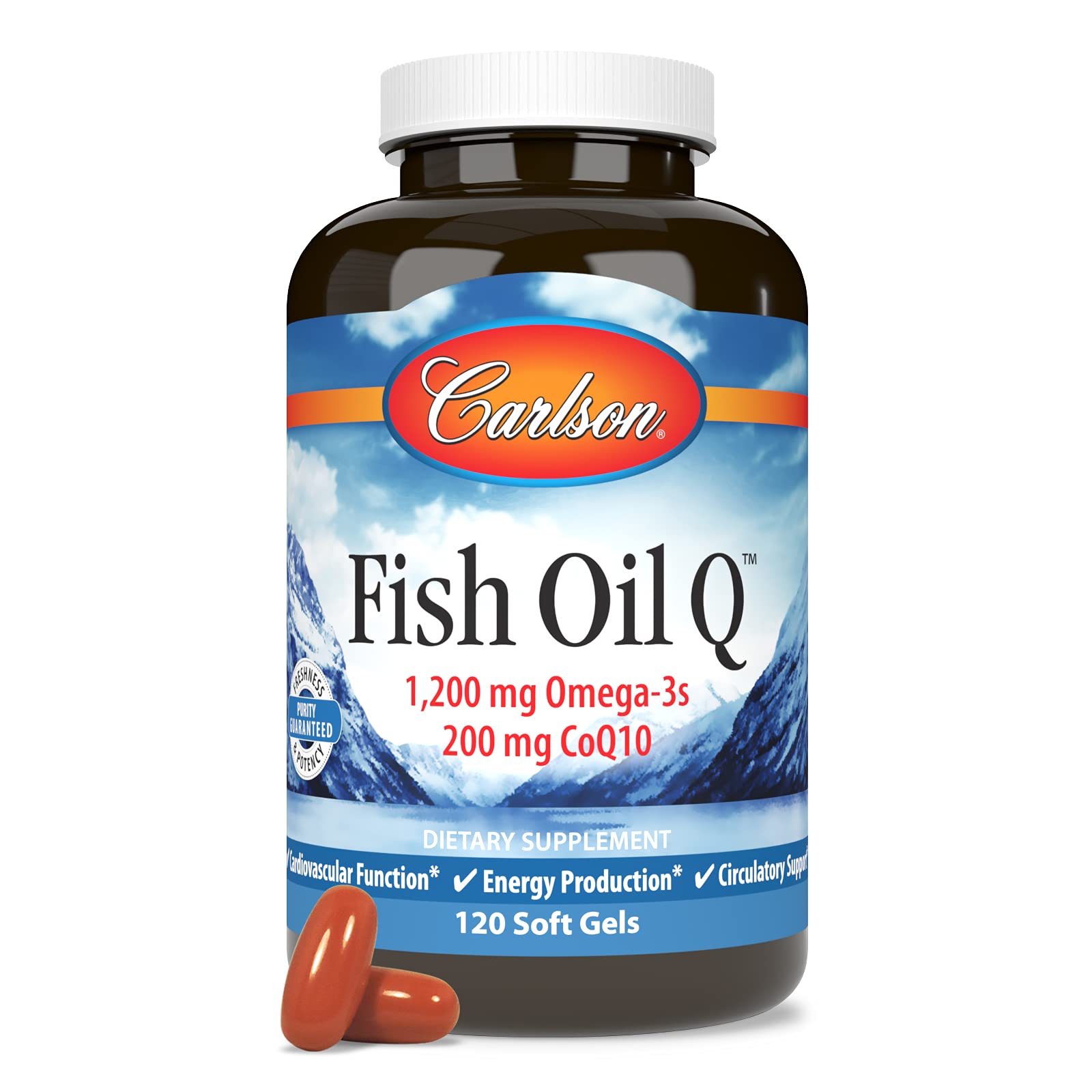 Carlson Fish Oil Q omega-3s label emphasizes 1200 mg per serving