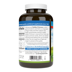 Carlson Golden Primrose Oil bottle label highlights 1,300 mg potency.