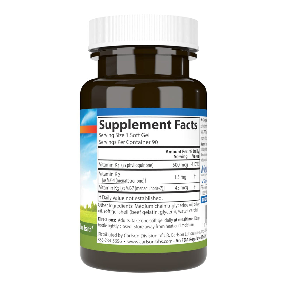Carlson K Complete Softgels capsules close-up showing smooth gel texture