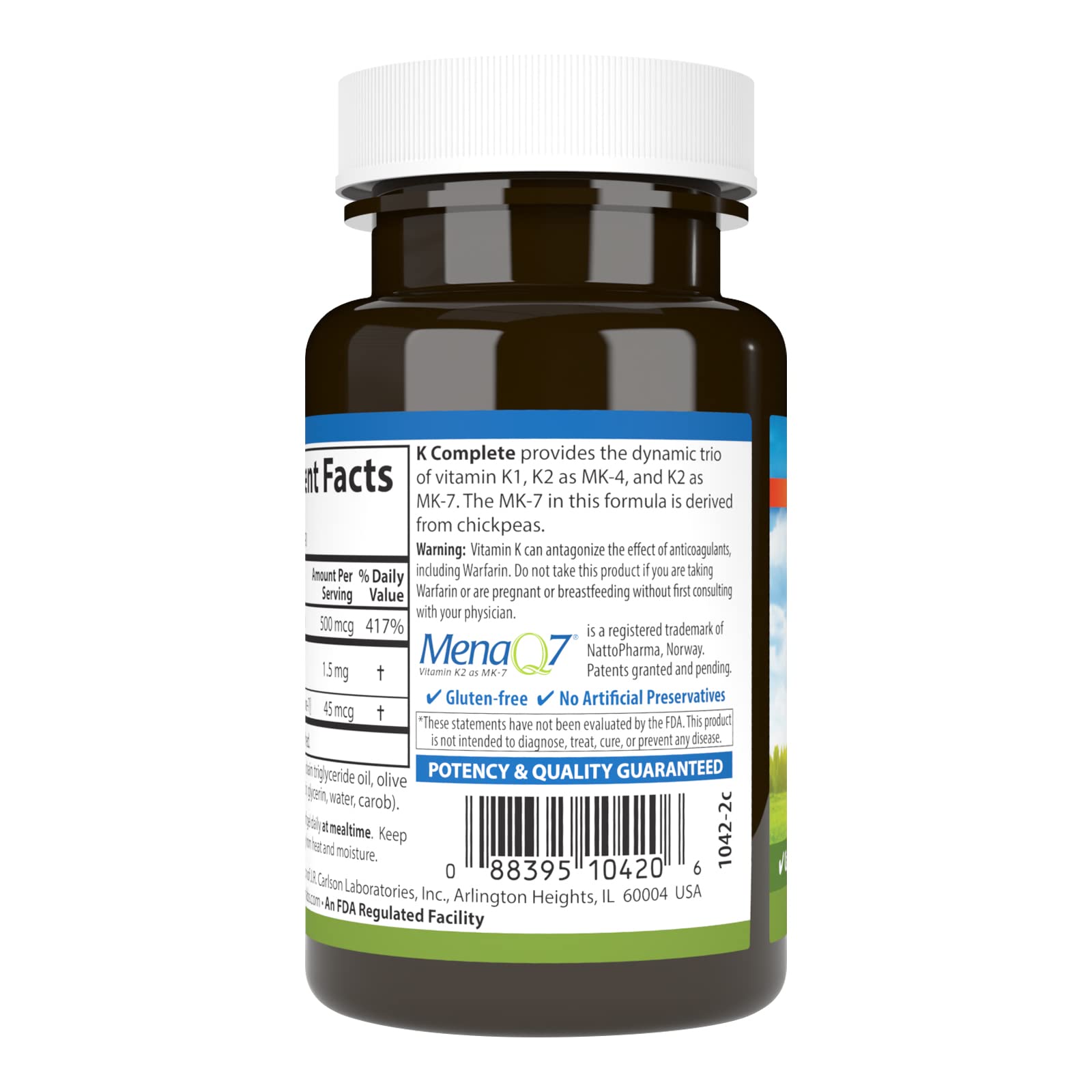 Carlson K1 and K2 MK-4 MK-7 ingredients printed on label