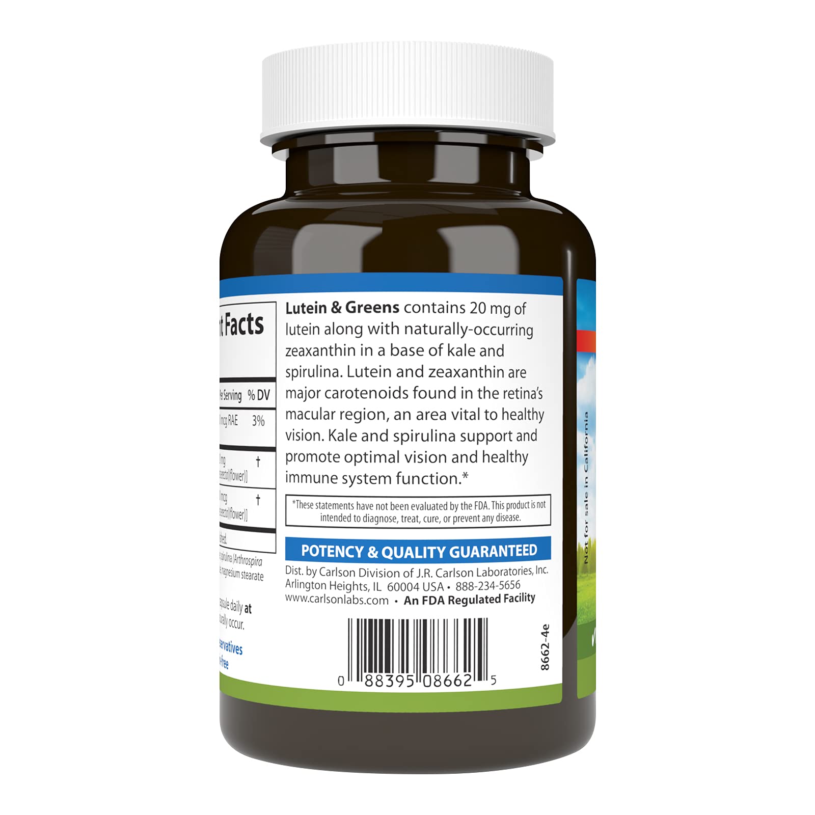 Carlson kale and spirulina greens blend visual suggesting antioxidant support.
