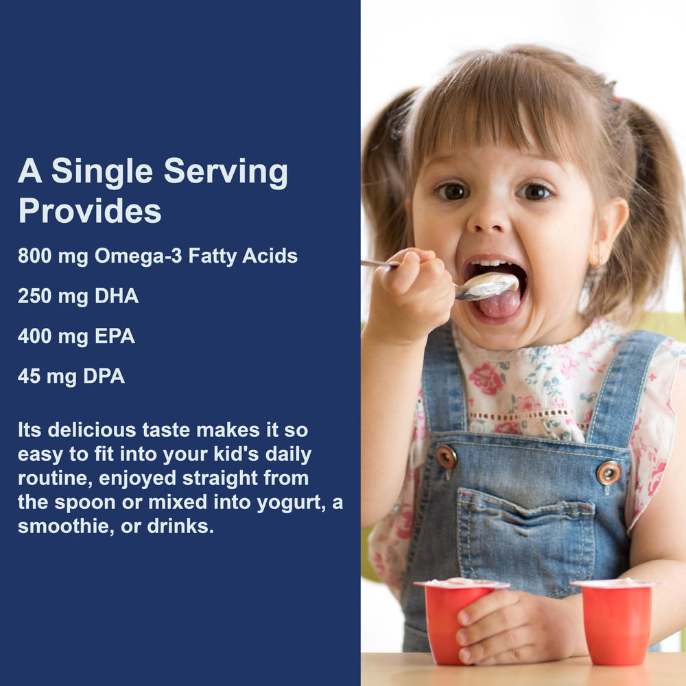 Spoon-friendly serving of Carlson fish oil with lemon flavor for easy daily use.