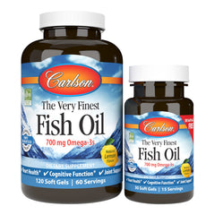 Carlson lemon soft-gels bottle supports daily omega-3 intake for heart and brain wellness.
