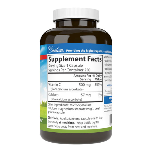 Carlson Mild-C 500 mg capsules arranged for daily immune support.