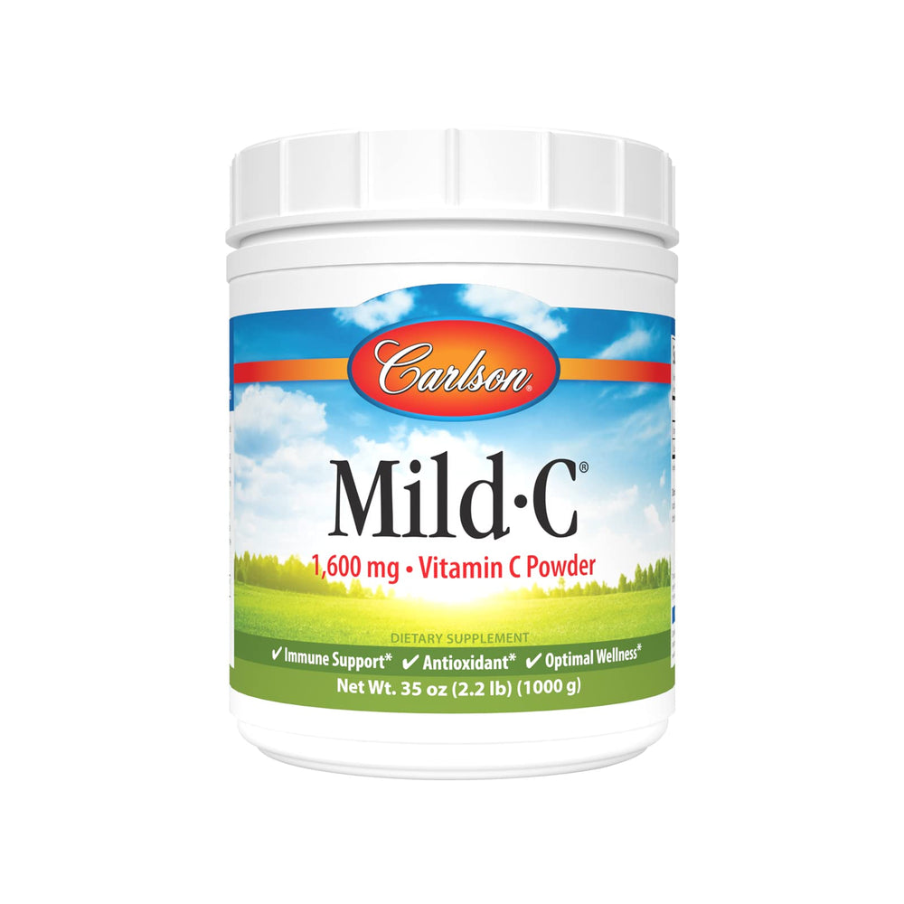 Carlson Mild-C powder bottle shown for daily immune support