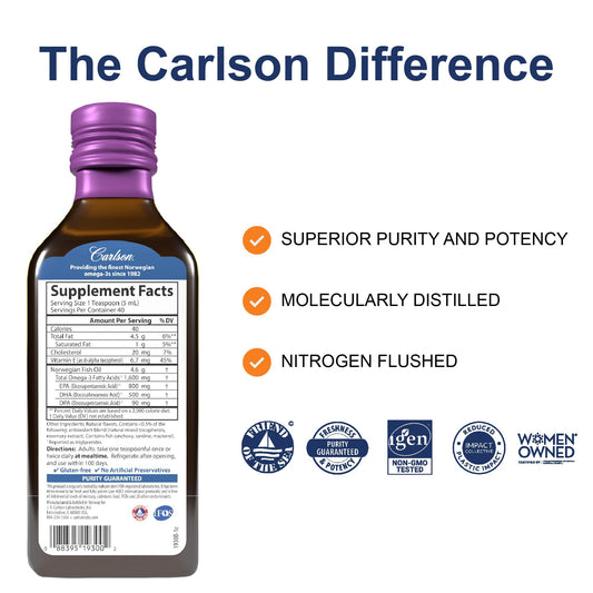 Carlson Mixed Berry flavor label for natural, palatable daily use.