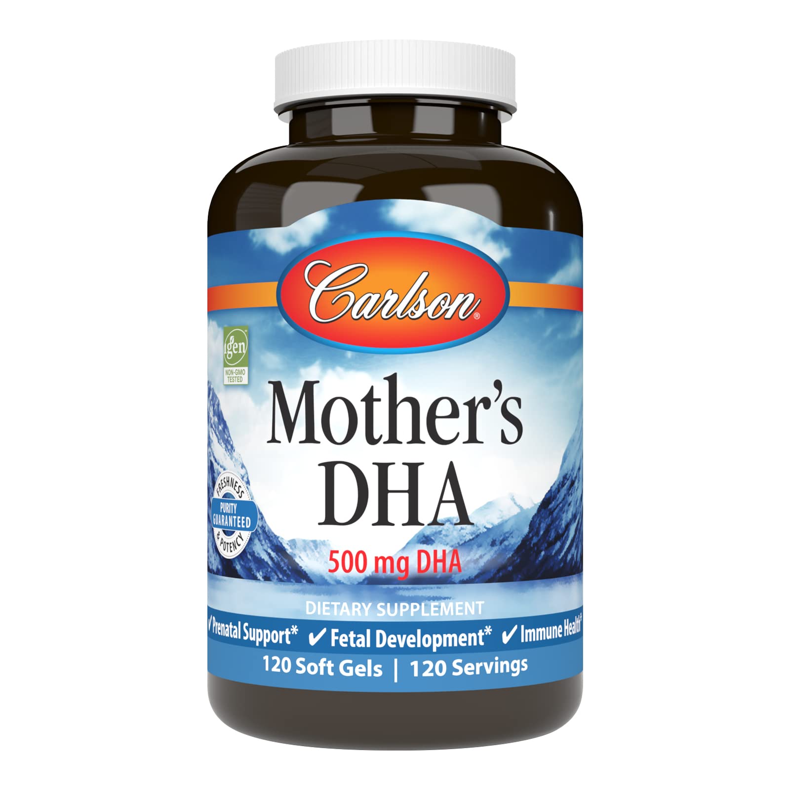 Carlson Mothers DHA bottle front view for prenatal nutrition