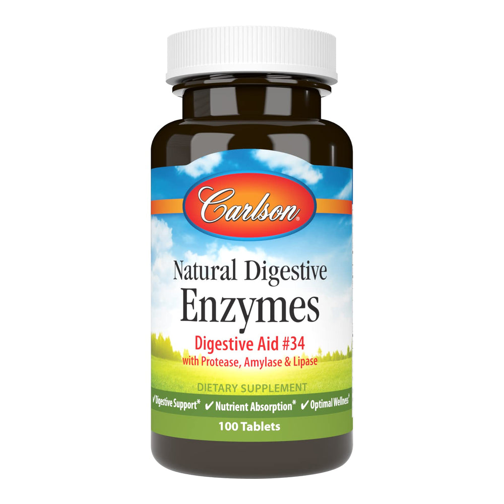 Carlson Digestive Enzymes 34 bottle with label, convenient daily support.