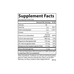Carlson Nutra-Support Bone ingredients label shows magnesium, manganese, and boron.
