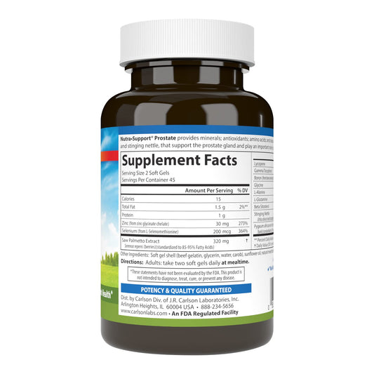 Carlson Nutra-Support Prostate bottle side showing supplement facts
