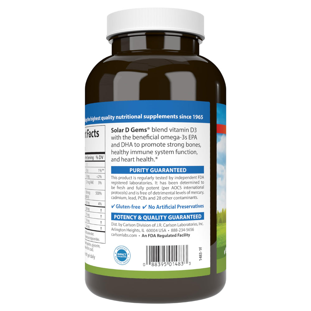 Carlson Solar D Gems morning routine scene suggests balanced wellness with omega-3s.