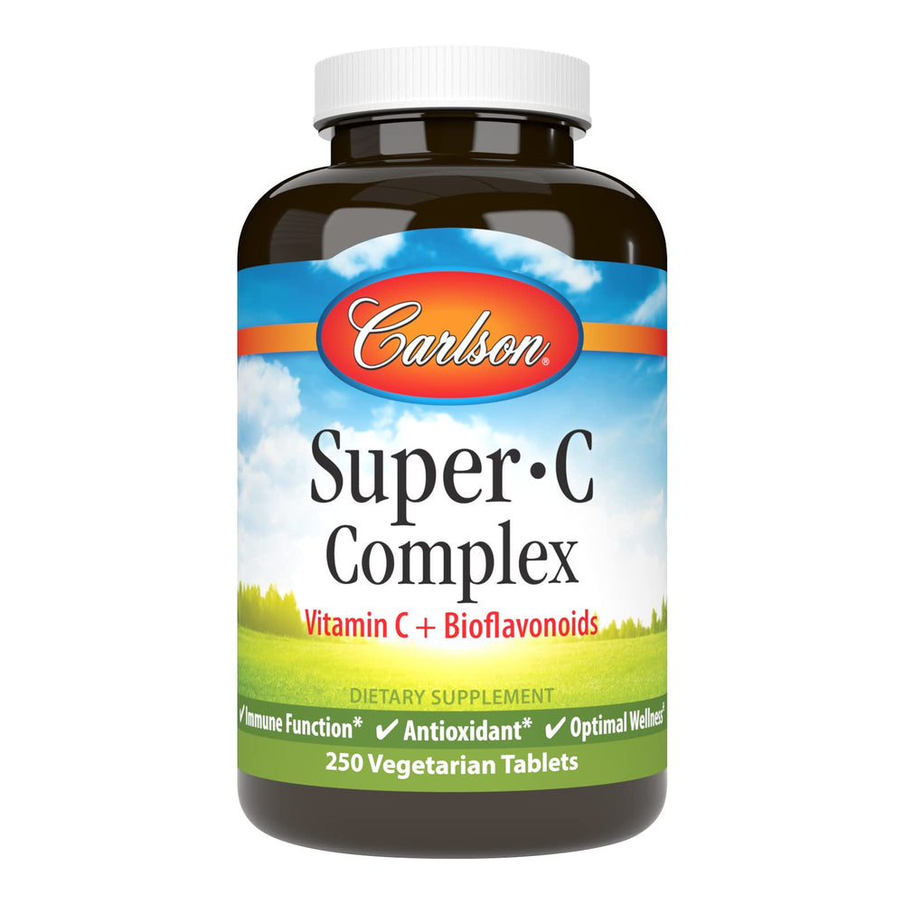 Carlson Super-C Complex bottle front highlighting vitamin C with citrus bioflavonoids for immune support