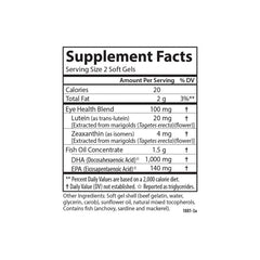 Carlson Super DHA Plus Lutein ingredients panel emphasizes 1,000 mg DHA.