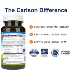 Close-up of Carlson Tocotrienols capsule showing softgel form and natural vitamin E.