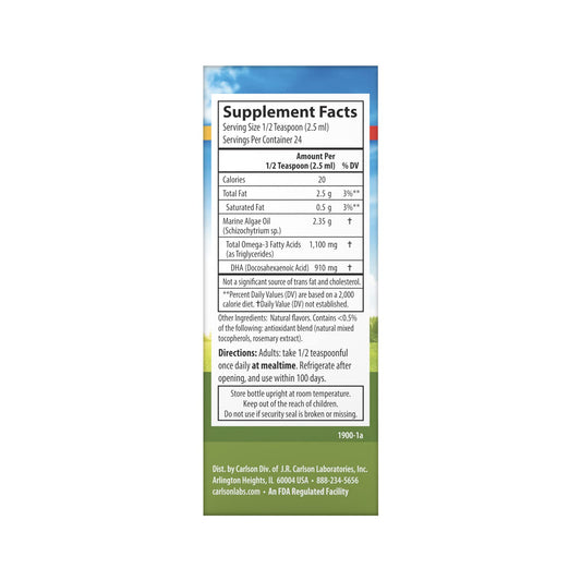 Carlson Vegetarian DHA close-up highlighting purity and lemon flavor.