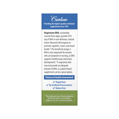 Carlson Vegetarian DHA lemon flavor bottle provides a refreshing taste.