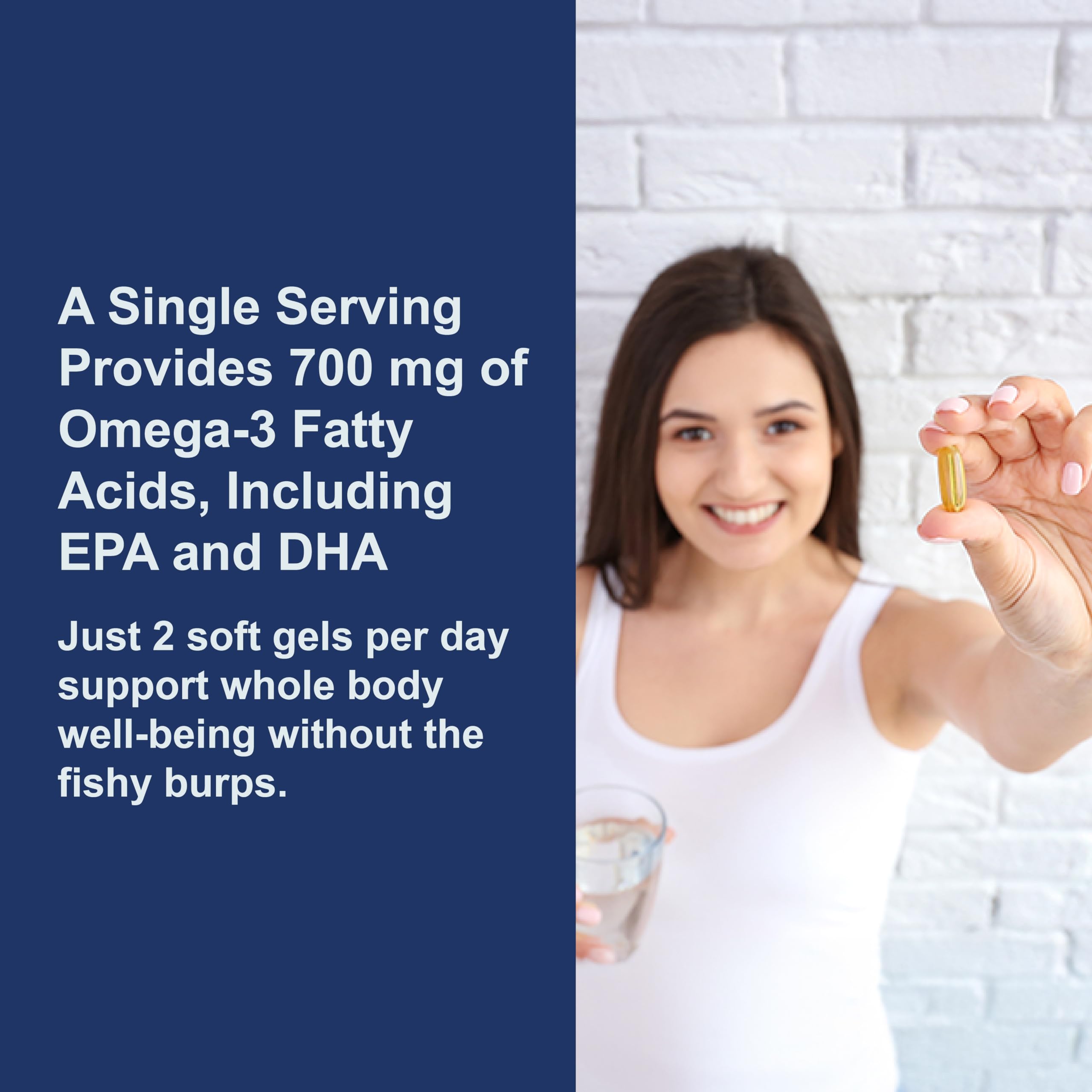 Carlson Very Finest Fish Oil close-up of softgels showing 700 mg omega-3s per serving.