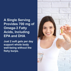Carlson Very Finest Fish Oil close-up of softgels showing 700 mg omega-3s per serving.