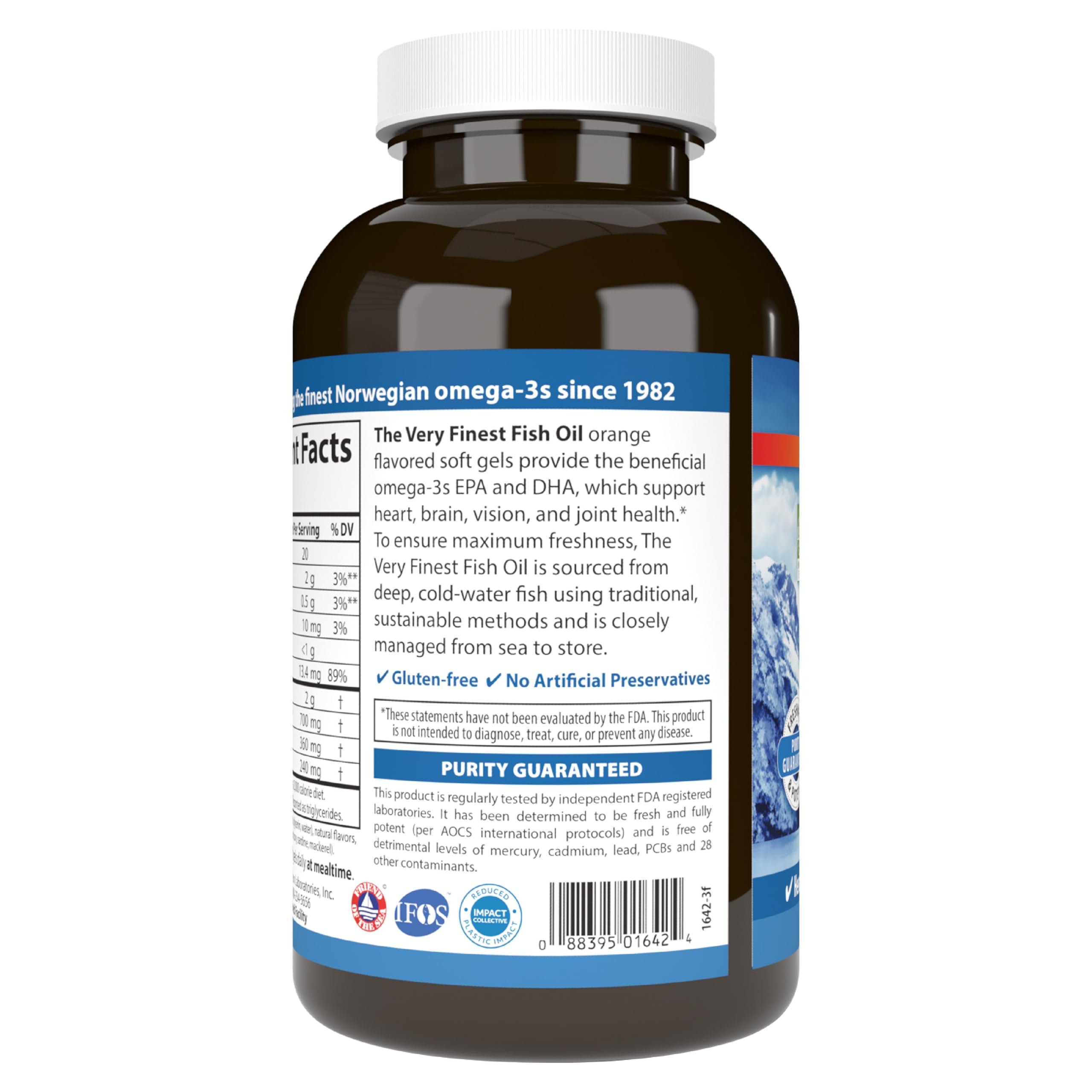 Carlson Very Finest Fish Oil orange-flavored softgels for pleasant daily supplementation.