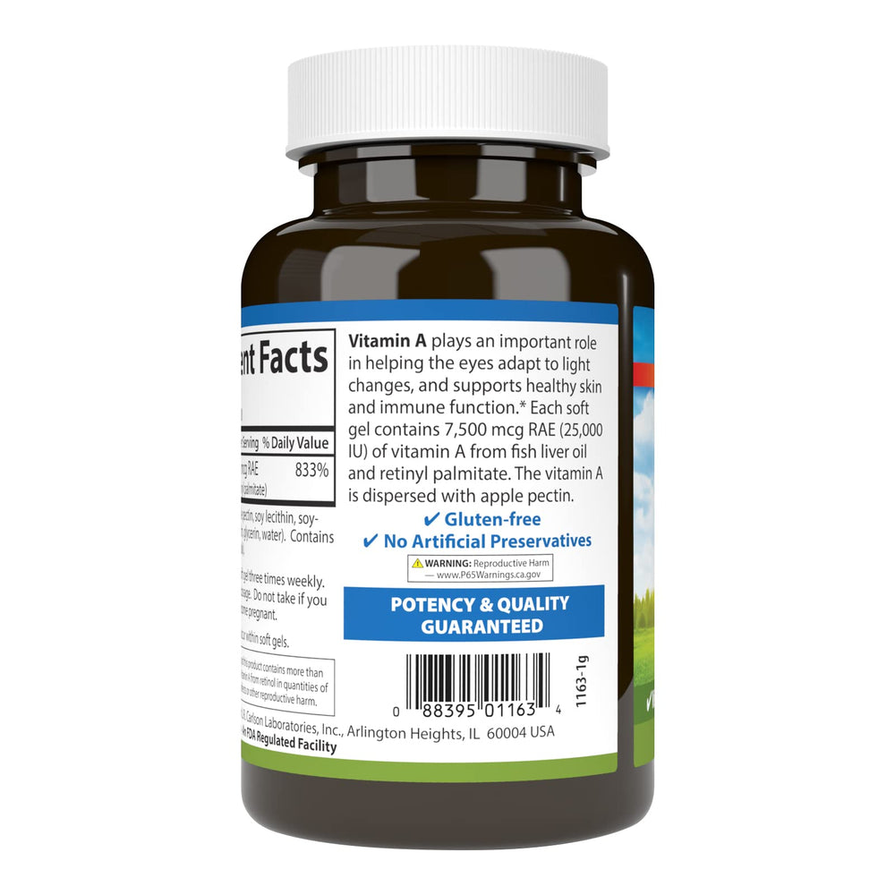 Carlson Vitamin A bottle with pour indicating 300-softgel supply