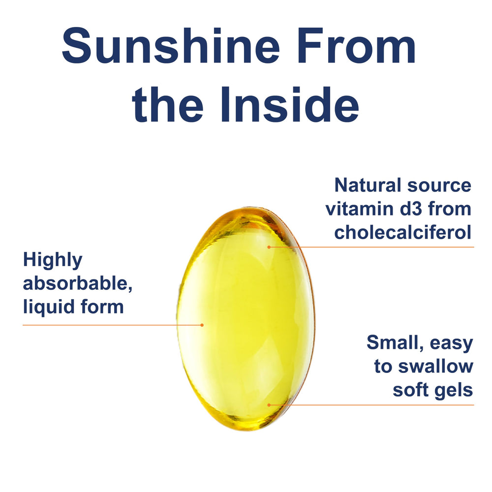 Carlson Vitamin D3 5000 IU softgel closeup highlighting potency and capsule shape