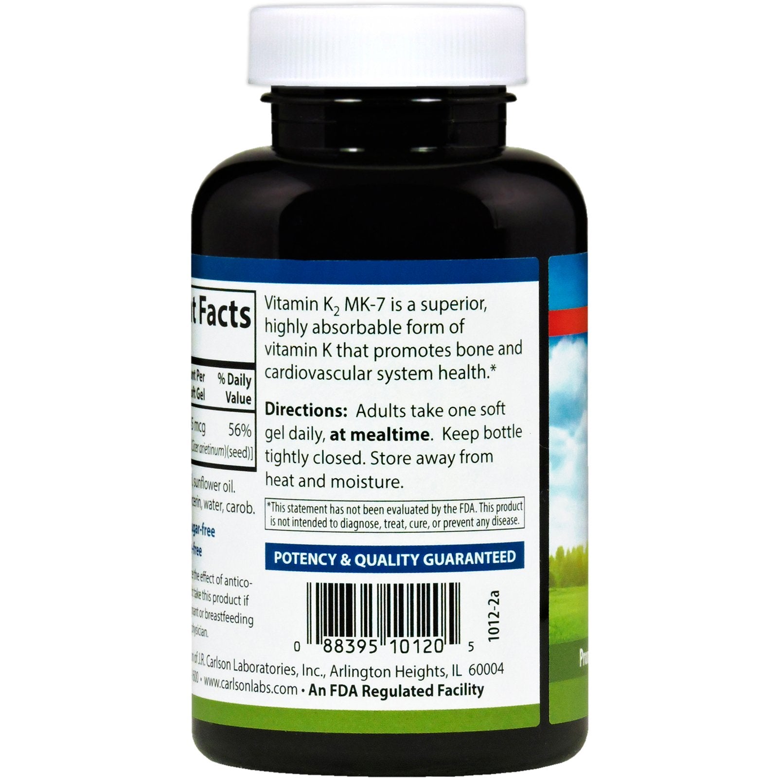 Carlson Vitamin K2-7 bottle with spoon showing serving size for daily routine.