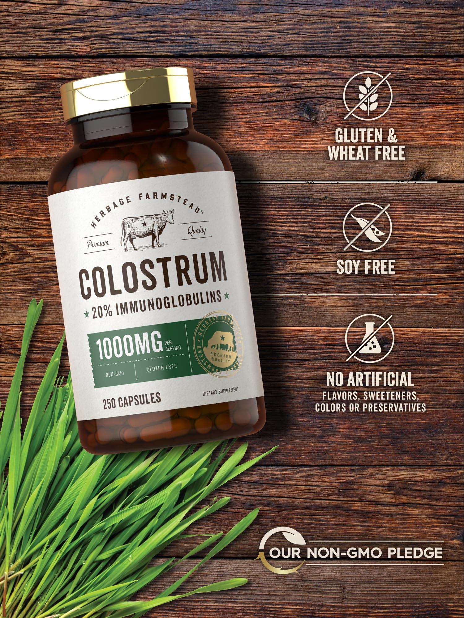Carlyle Colostrum ingredients chart highlights non GMO formula.