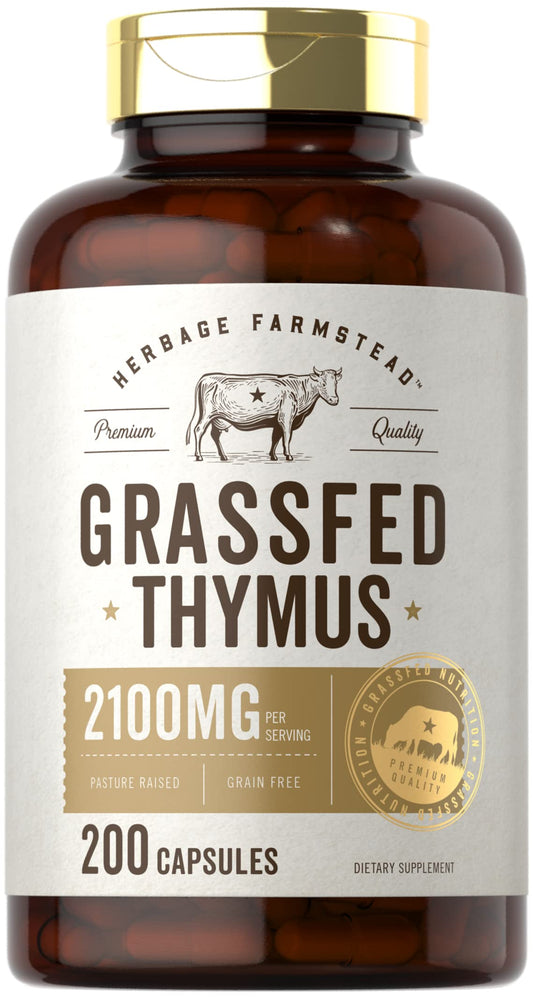 Carlyle Grass Fed Thymus bottle with convenient daily capsules for routine use.
