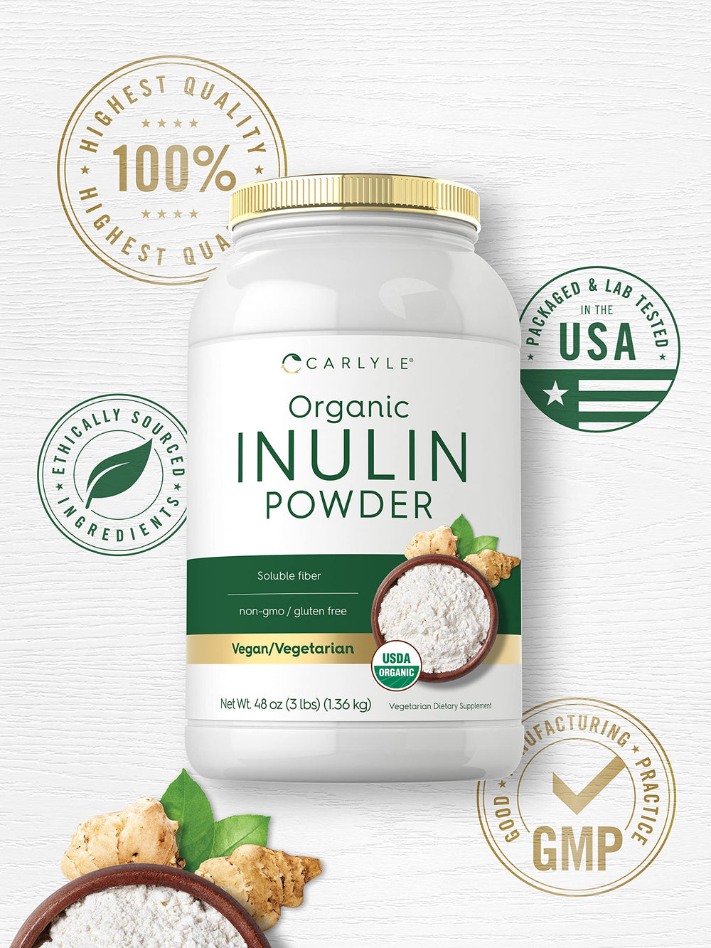 Carlyle Inulin from Jerusalem artichoke; natural plant-based prebiotic fiber.