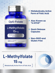 Side view of Carlyle L-Methylfolate 15mg bottle, value size packaging for long-term use.