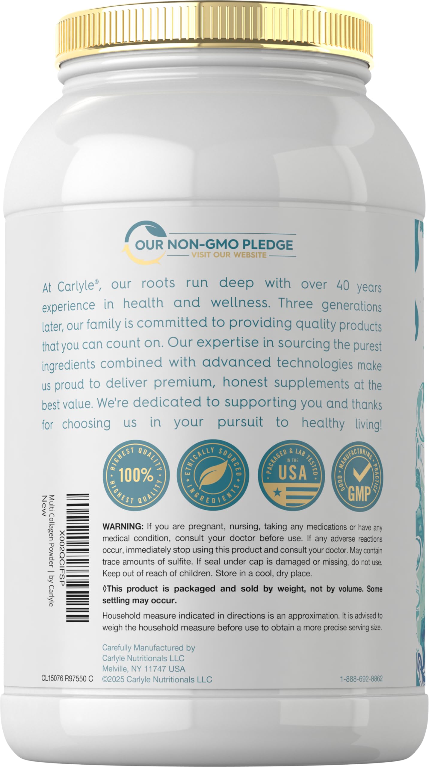 Carlyle Multi Collagen Peptides powder dissolving in water for beverages