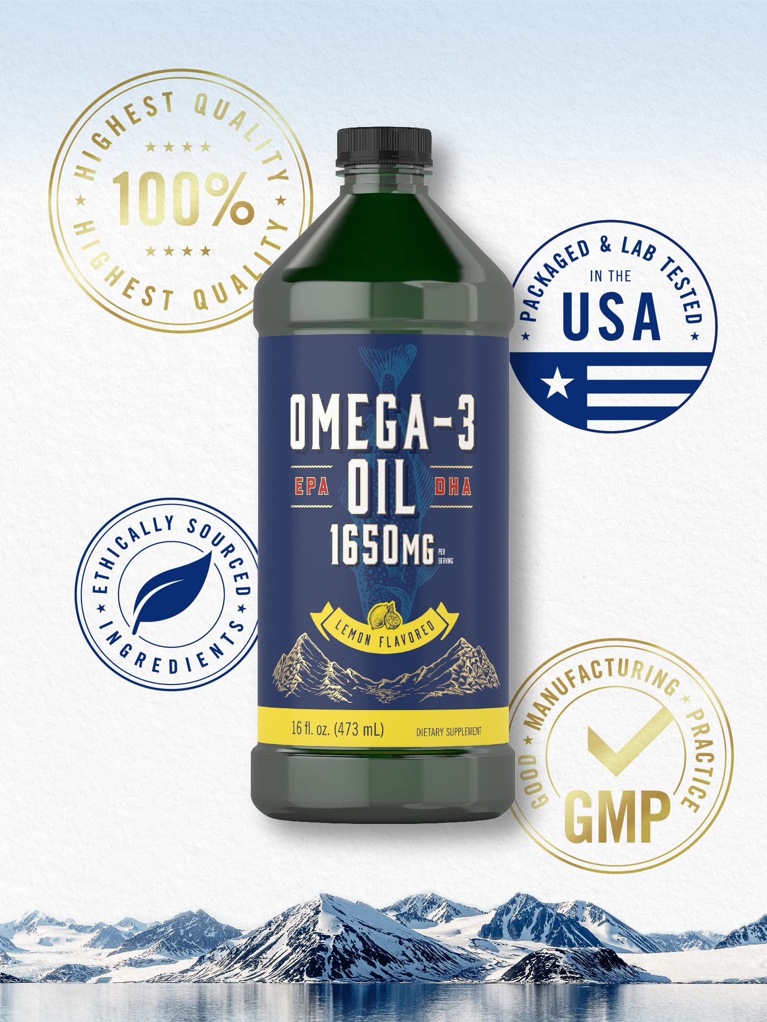 Carlyle Omega-3 dropper dispensing lemon flavored oil for convenient use.
