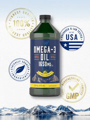 Carlyle Omega-3 dropper dispensing lemon flavored oil for convenient use.