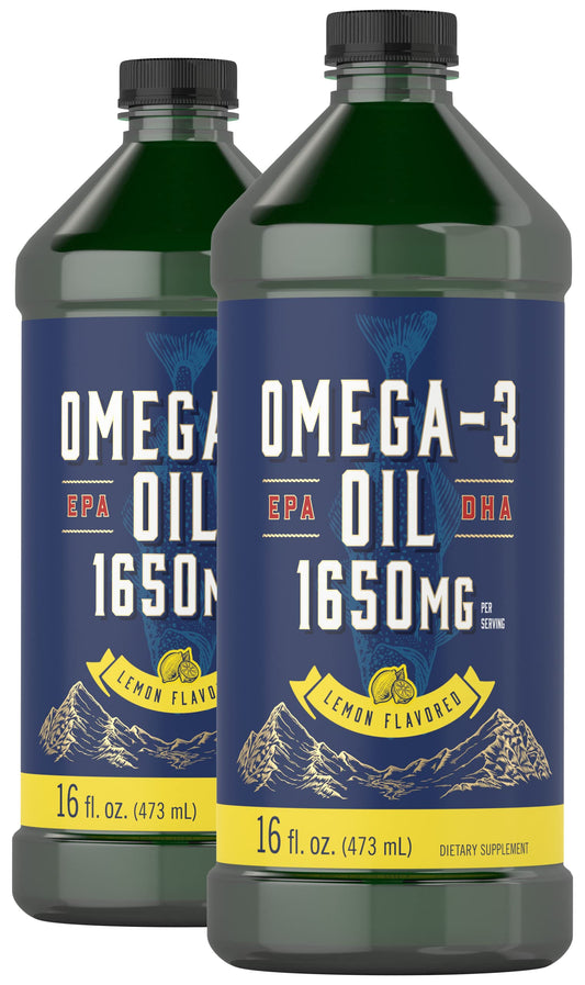 Carlyle Omega-3 Liquid Lemon bottle showing high potency omega-3 for daily wellness.